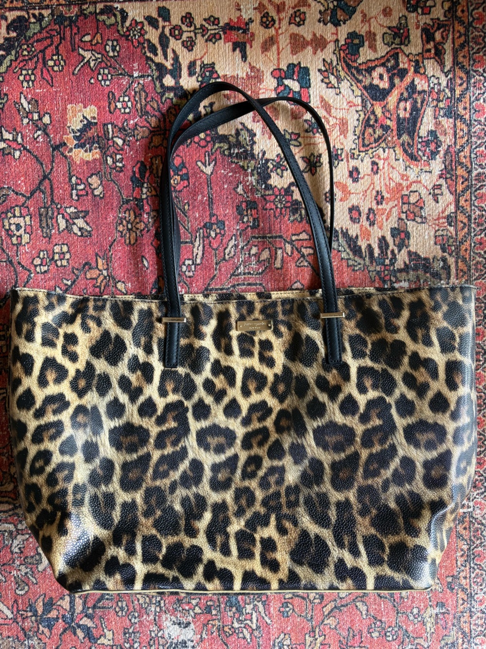 kate spade Leopard-Print Tote with Black Handles